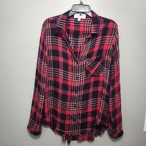 Cloth & Stone Anthropologie  Red and Black Plaid Button-Down Shirt Size L